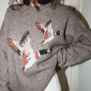 Bailey rose vintage Mocha Bird Pattern Sweater